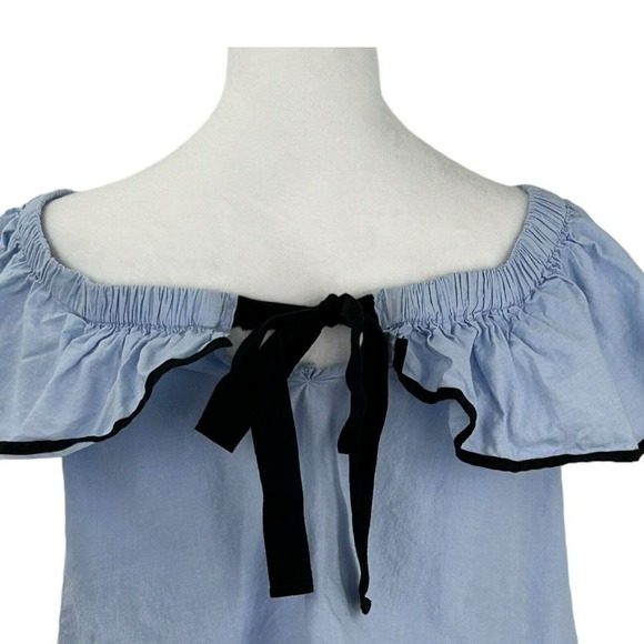 ZARA Poplin Crop Off Or Shoulder Blue Black Trim Black Tie Size Small - Picture 3 of 8